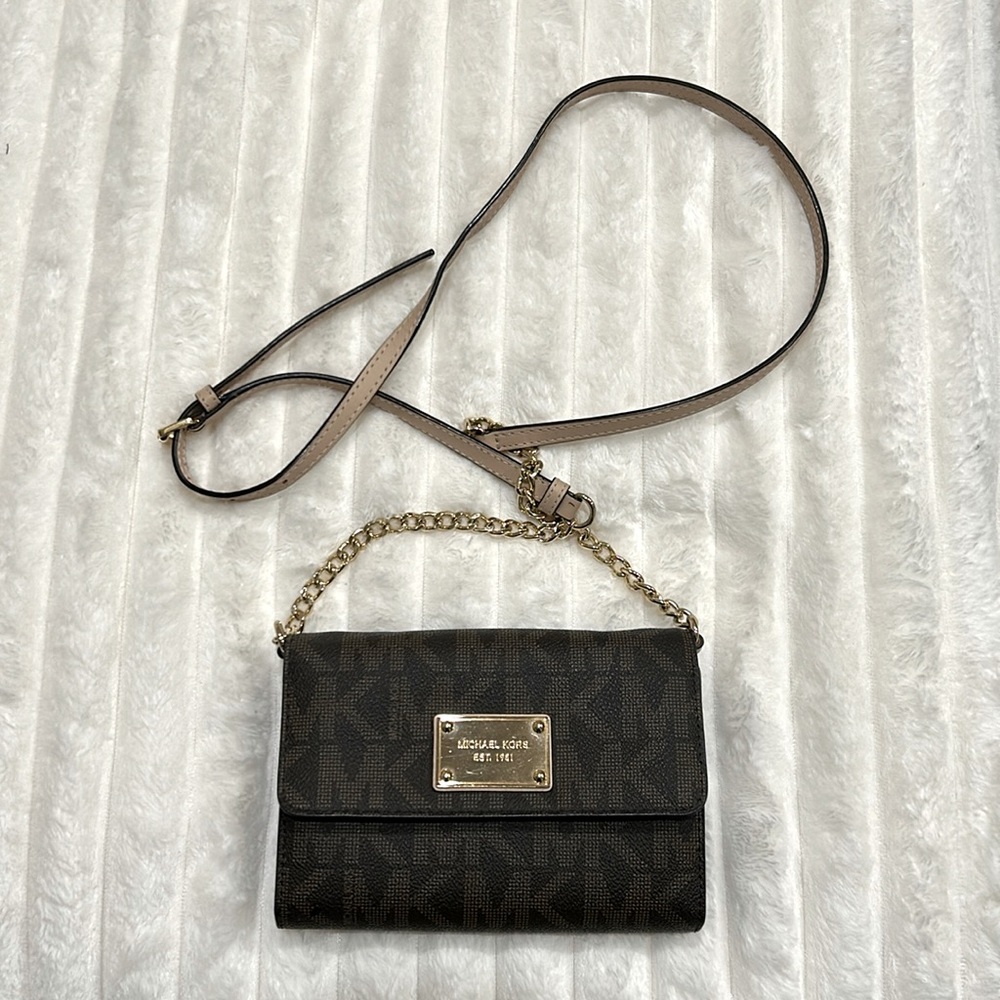 Michael Kors Wallet on Chain - Brown Color - Gold Accents
